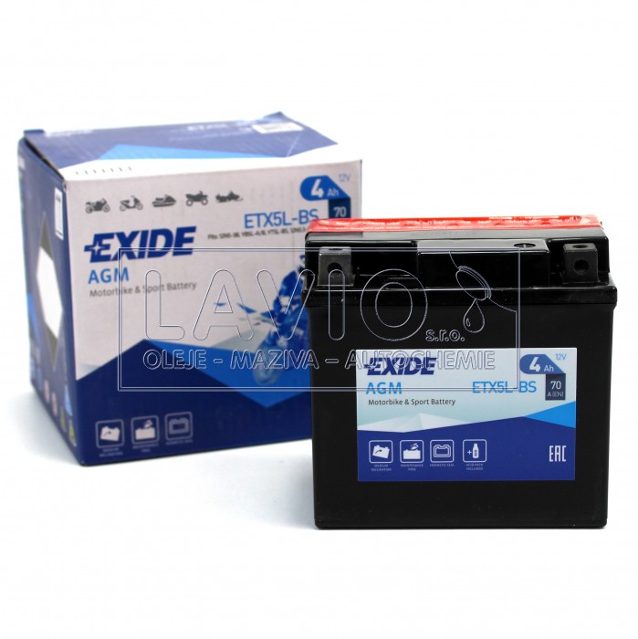 EXIDE motobaterie AGM ETX5L-BS 12V/4Ah; 70A