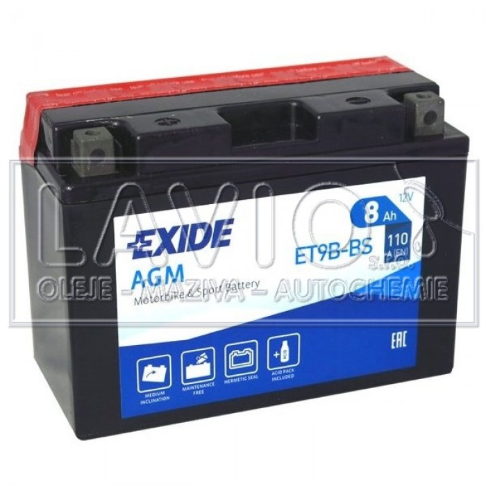 EXIDE motobaterie AGM ET9B-BS 12V/8Ah; 110A