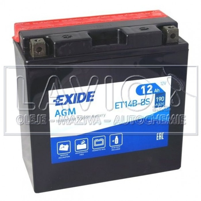 EXIDE motobaterie AGM YT14B-BS 12V/12Ah; 190A