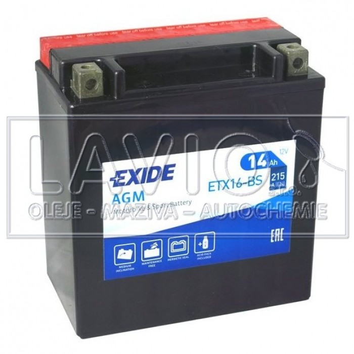 EXIDE motobaterie AGM YTX16-BS 12V/14Ah; 215A